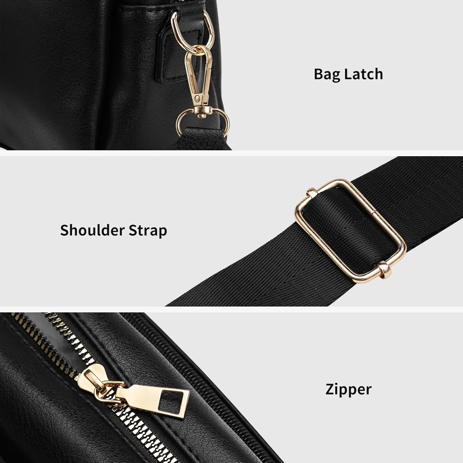 Crossbody Bags for Women Triple Zip Compartment Purses Vegan Leather Shoulder Handbags with Adjustable Shoulder Strap