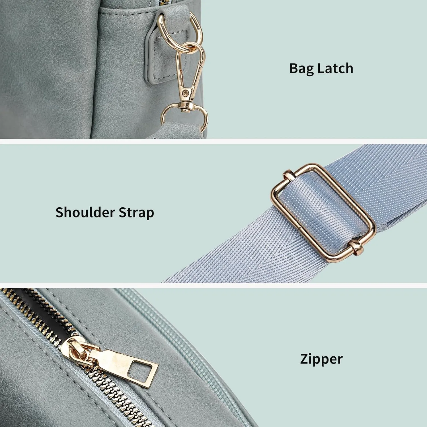 Crossbody Bags for Women Triple Zip Compartment Purses Vegan Leather Shoulder Handbags with Adjustable Shoulder Strap
