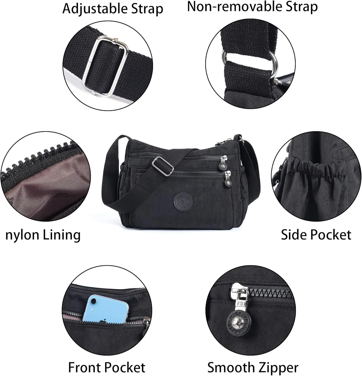 Crossbody Bags for Women Waterproof Tote Bag Casual Nylon Purse Handbag RFID Lightweight Messenger Bag