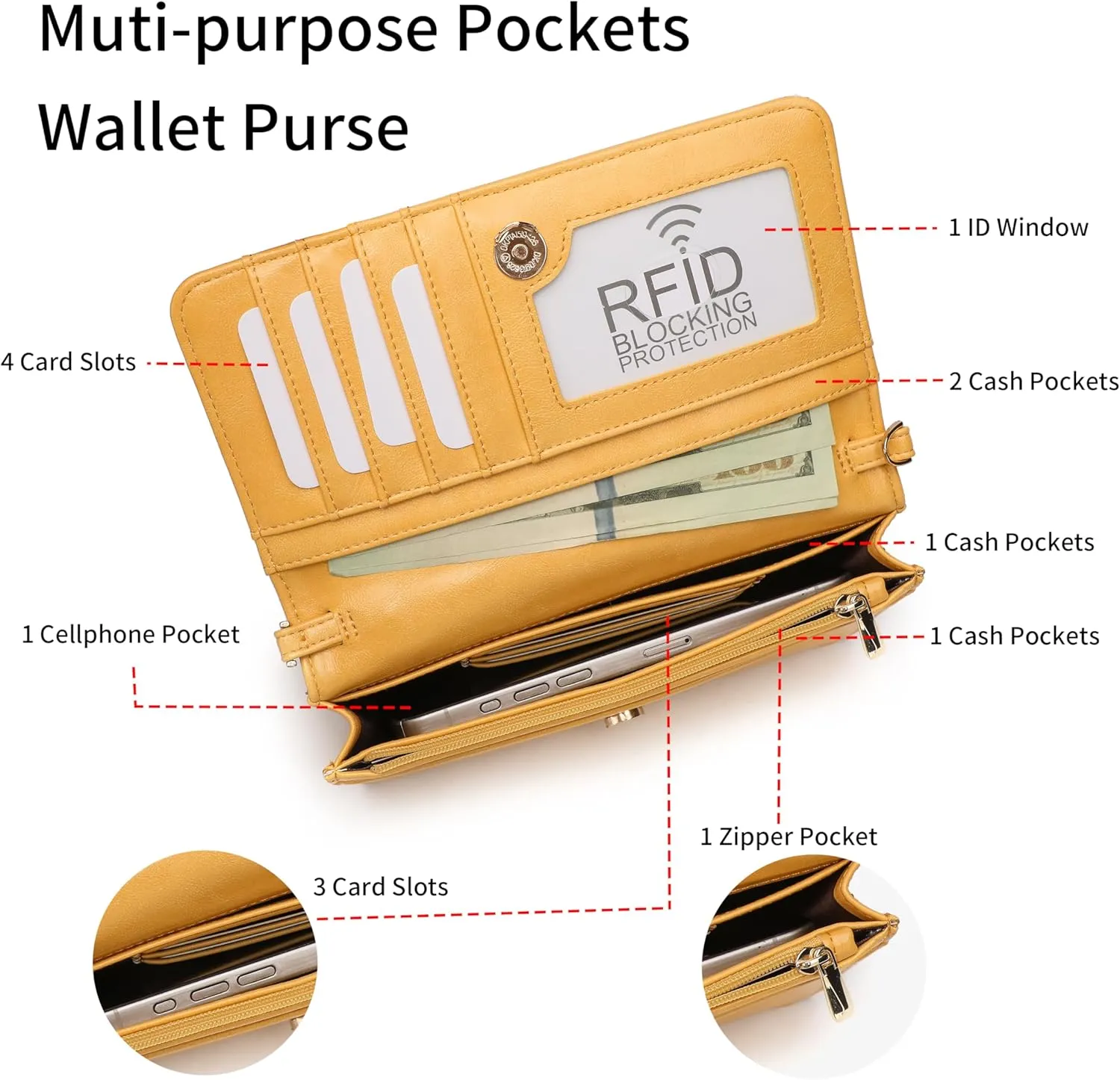 Crossbody Bags For Women Wristlet Wallet Phone Purse Shoulder handbags Multi-Function Small RFID Clutch Card Holder
