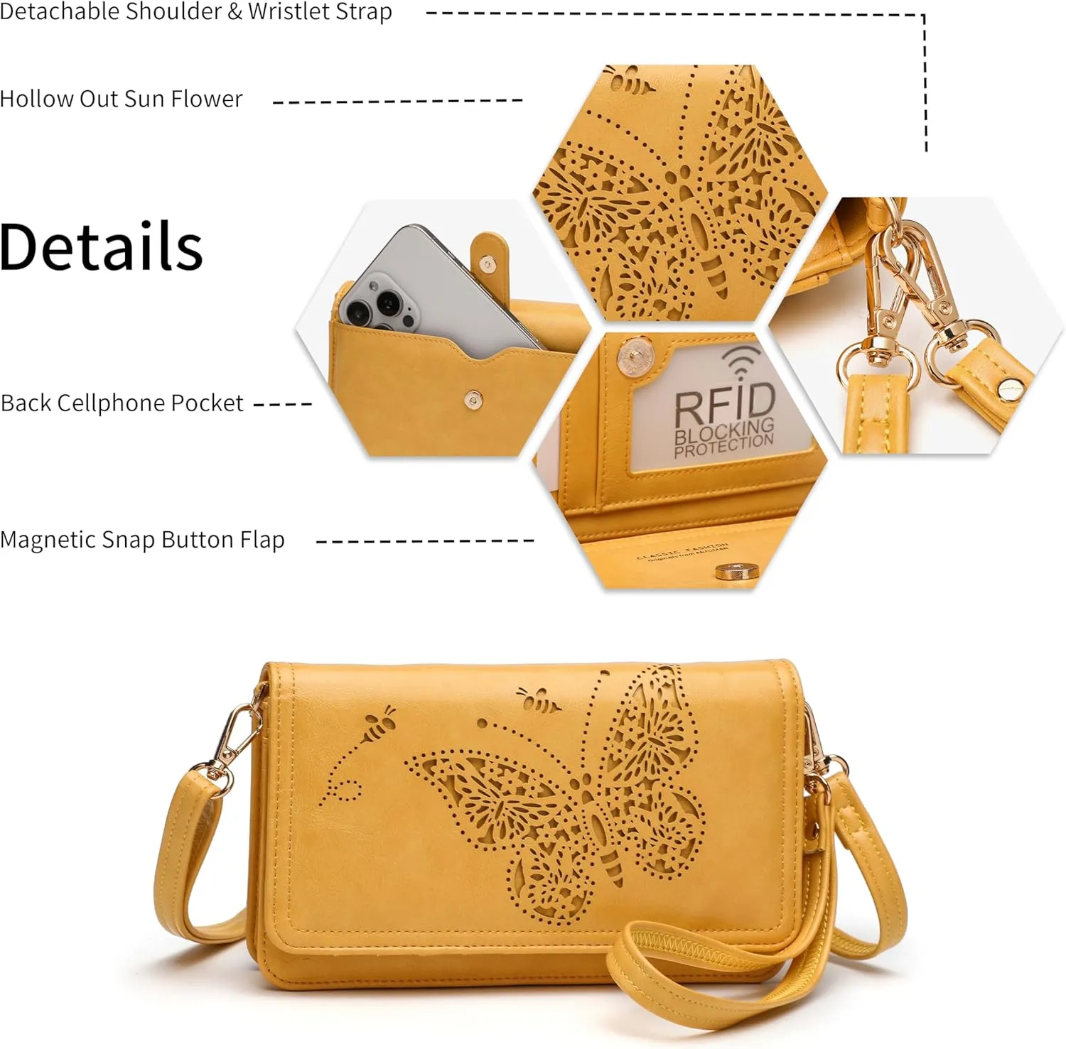 Crossbody Bags For Women Wristlet Wallet Phone Purse Shoulder handbags Multi-Function Small RFID Clutch Card Holder