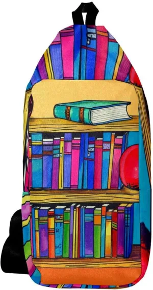 Crossbody Bags for Women,Crossbody Bag Men,Small Sling Bag,Cartoon Book Shelf,Crossbody Purse