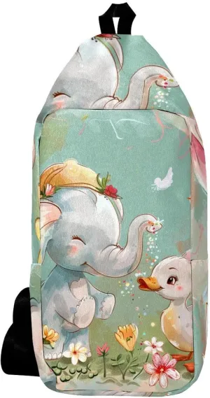Crossbody Bags for Women,Crossbody Bag Men,Small Sling Bag,Flower Bush Rabbit and Elephant,Crossbody Purse