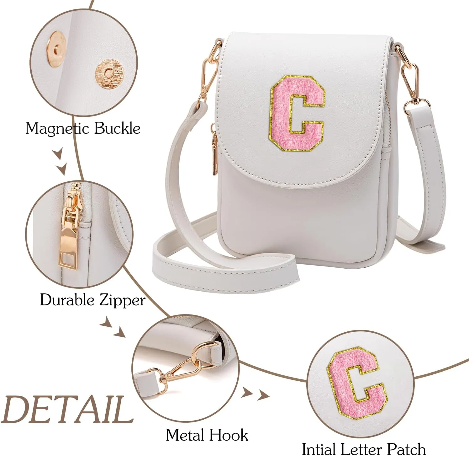 Crossbody Purse for Teen Girls Small Initial Cell Phone Toddler Purse Leather Triple Compartment Crossbody Bags