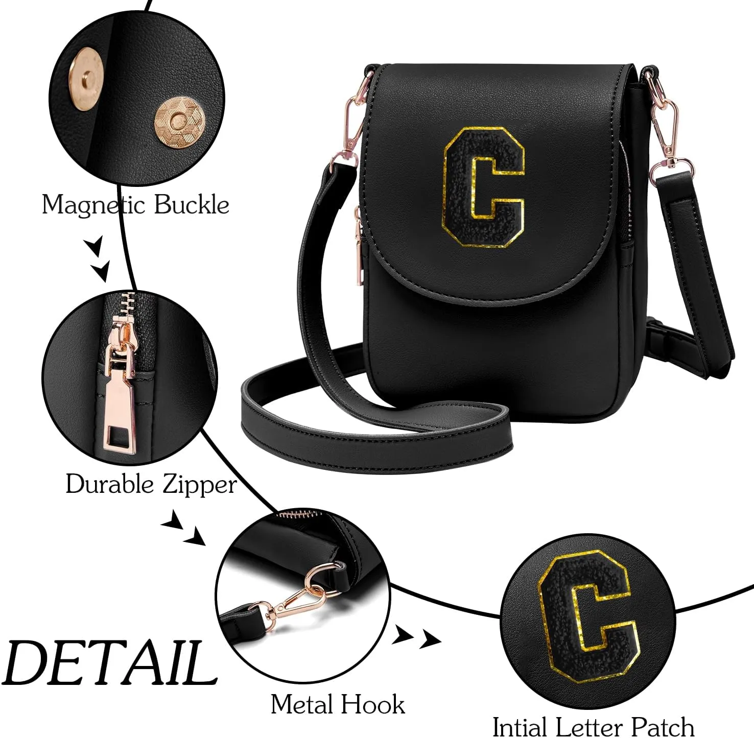 Crossbody Purse for Teen Girls Small Initial Cell Phone Toddler Purse Leather Triple Compartment Crossbody Bags