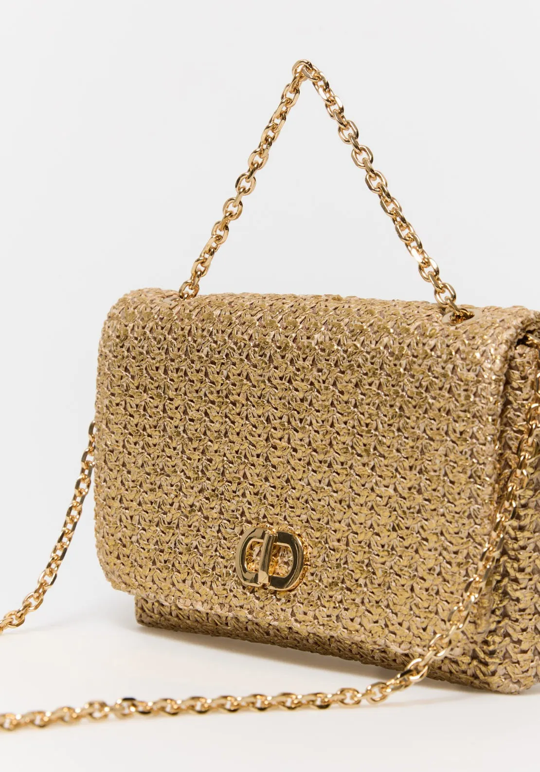 Crossbody Raffia Brooch - Gold