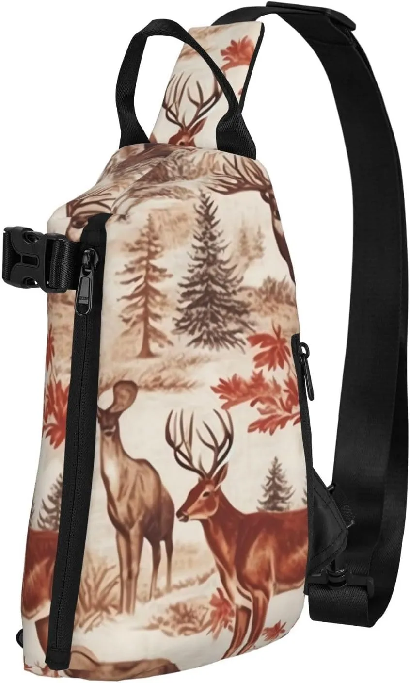 Crossbody Sling Backpack Animal Wilderness Bear Deer Sling Bag for Women Men Chest Bag Fashion Waist Bag Adjustable Fanny Pack
