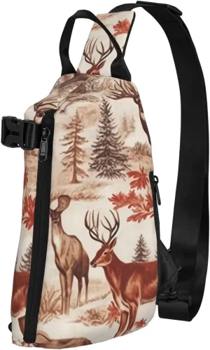 Crossbody Sling Backpack Animal Wilderness Bear Deer Sling Bag for Women Men Chest Bag Fashion Waist Bag Adjustable Fanny Pack