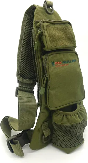 Crossbody Sling Bag Water Bottle Holder, RFID Back Pocket, Travel, Hiking, Everyday Go Bag, Chest Bag, Unisex, Slim Profile, Mid-Size (Forest Green)