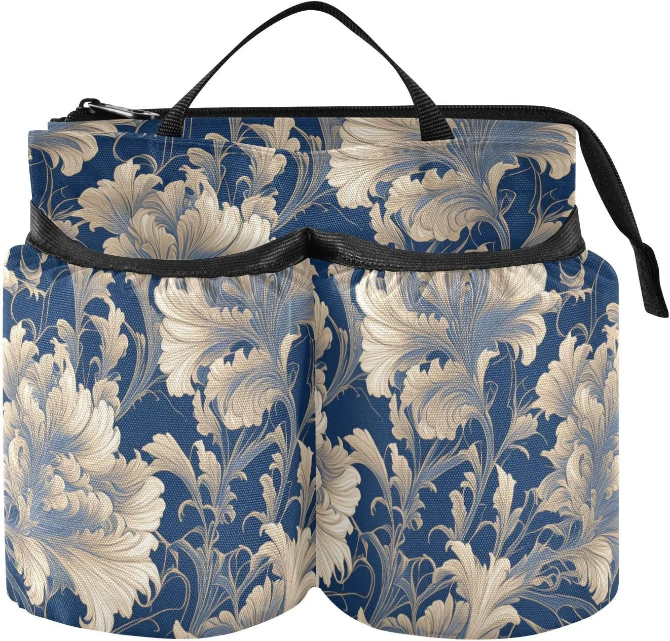 Cup Holder Luggage Foldable Gold Leaf Dark Blue Travel Mug Holder Hold Two Coffee Mugs for Attendant Must Haves