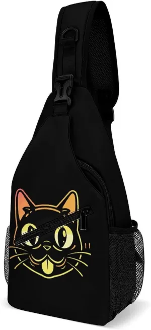 Cute Black Cat Tongue Crossbody Bag Over Shoulder Sling Backpack Casual Cross Chest Side Pouch 38x20cm