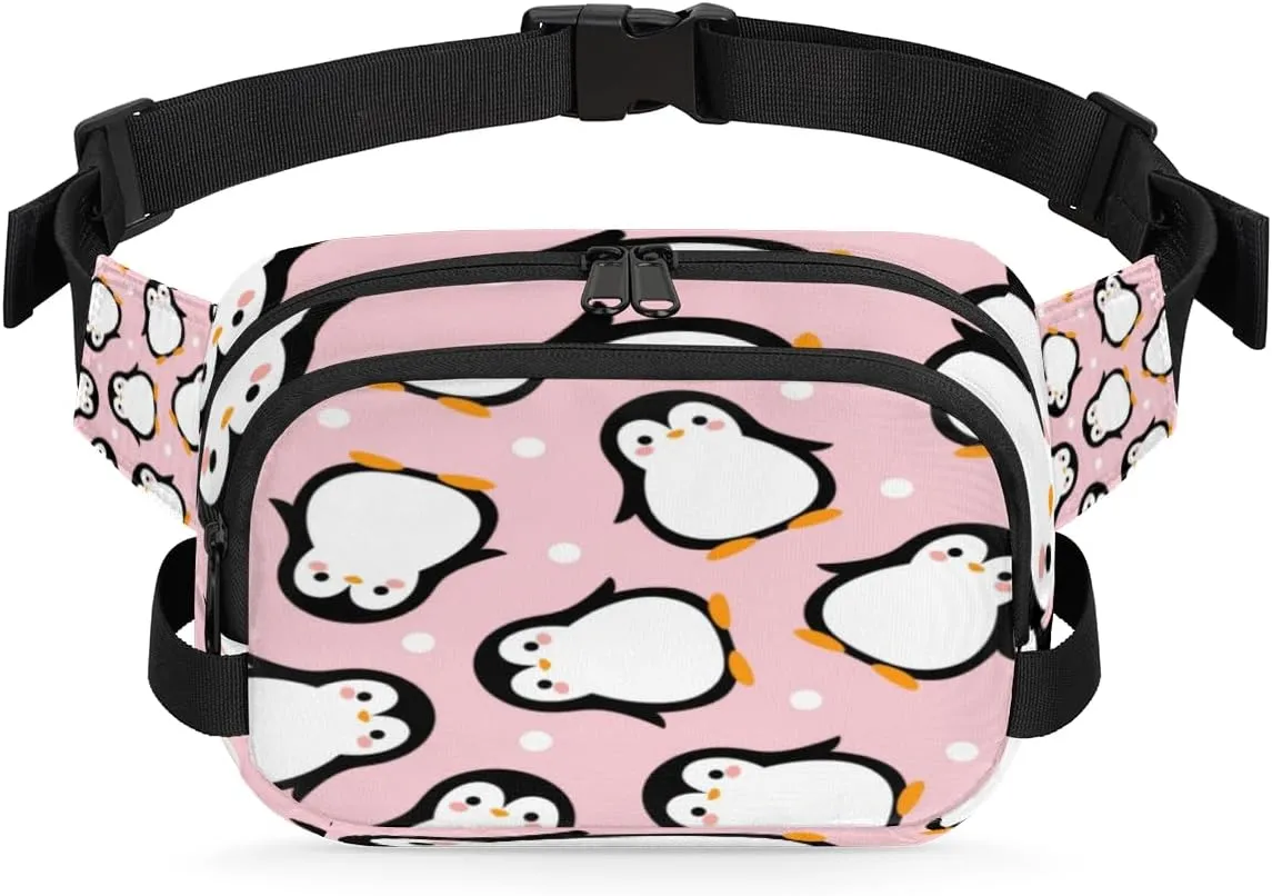 Cute Cartoon Penguins Durable Waterproof Fanny Pack with Double Zipper Closure - Organize Your Essentials with Ease - Lightweight and Comfortable for Men and Women