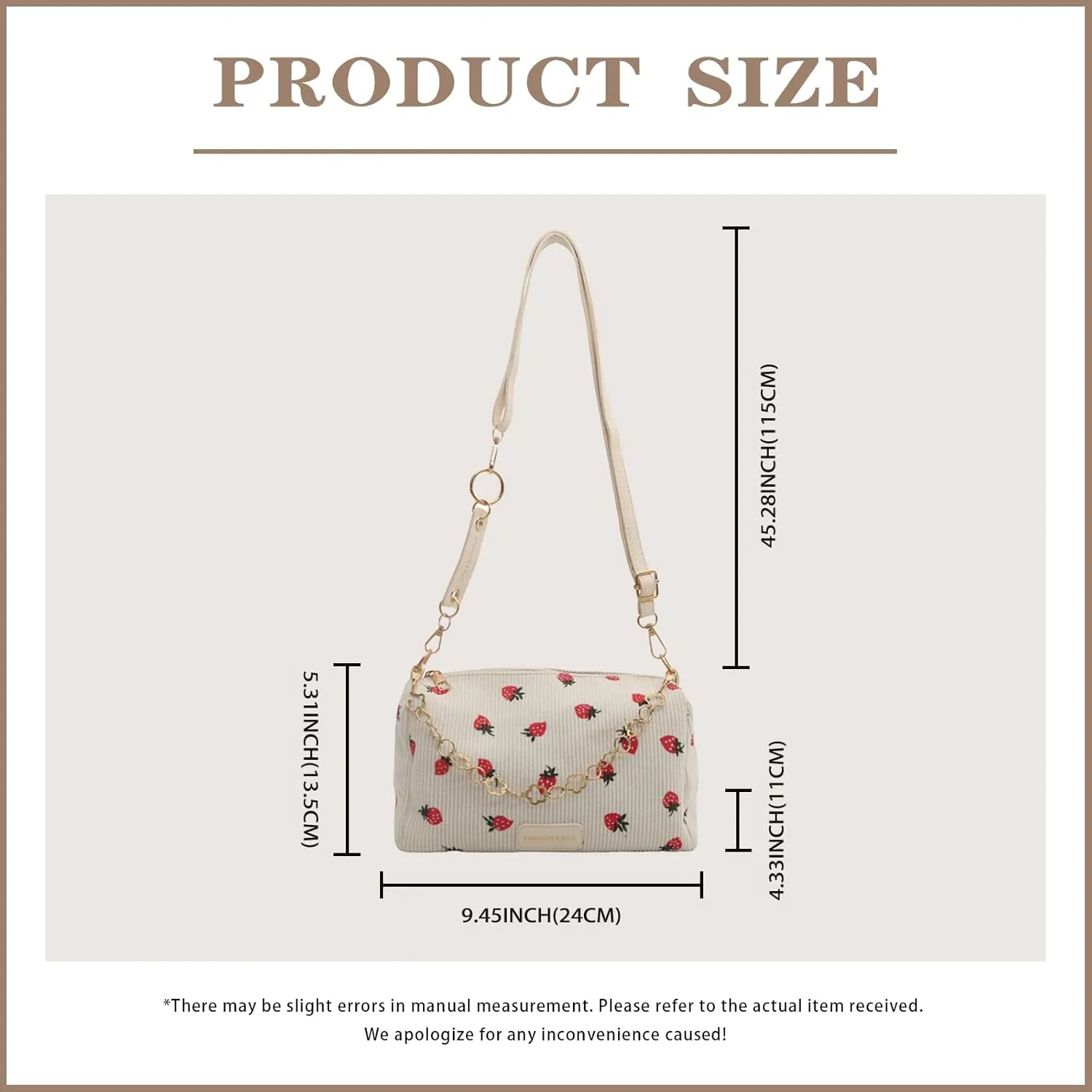 Cute Crossbody Bag For Women Girls Strawberry Purse Corduroy Tote Bag Fashion Chain Shoulder Handbag Canvas Bags