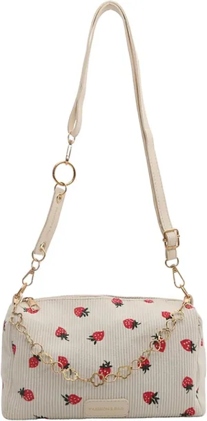 Cute Crossbody Bag For Women Girls Strawberry Purse Corduroy Tote Bag Fashion Chain Shoulder Handbag Canvas Bags