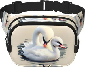 Cute little swan Printed Fashion Crossbody Bag, Hiking Waist Bag, Square Double Layer Travel and Fitness Shoulder Bag