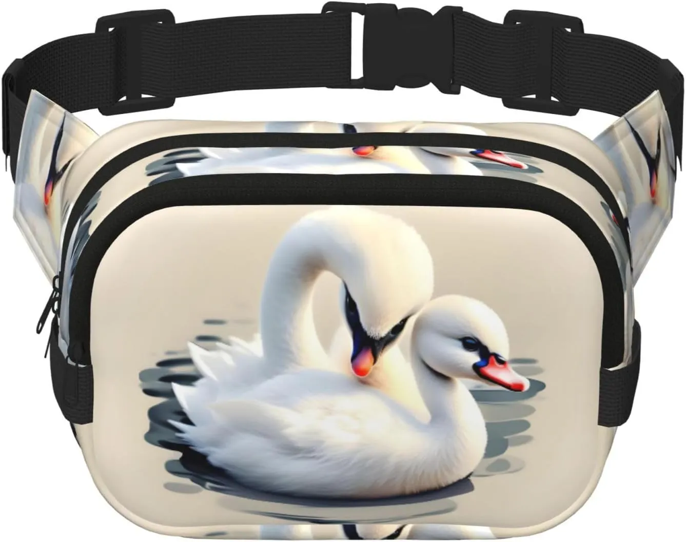Cute little swan Printed Fashion Crossbody Bag, Hiking Waist Bag, Square Double Layer Travel and Fitness Shoulder Bag