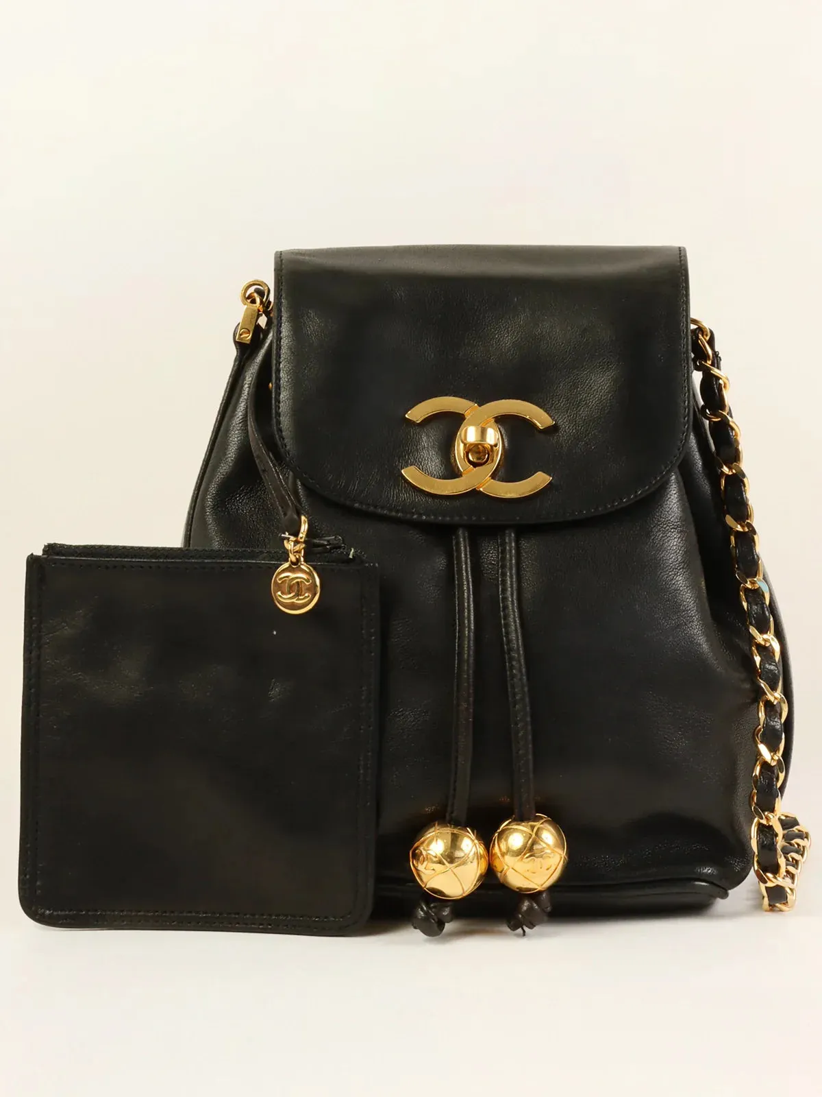 Cutting-edge Bag Turn-Lock Black Mini Made 1995 Chanel Drawstring Artistic Top Quality Around Pouch Shoulder With