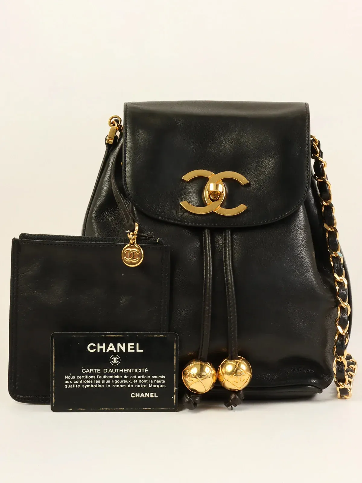 Cutting-edge Bag Turn-Lock Black Mini Made 1995 Chanel Drawstring Artistic Top Quality Around Pouch Shoulder With