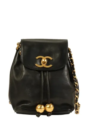Cutting-edge Bag Turn-Lock Black Mini Made 1995 Chanel Drawstring Artistic Top Quality Around Pouch Shoulder With