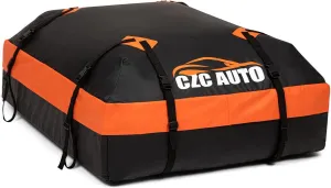 CZC AUTO 15 Cubic Feet Car Rooftop Cargo Carrier Heavy Duty Bag, Soft Roof Top Luggage Bag with Waterproof Zip, Storage Bag & Anti-Slip Mat Fits All Cars SUV with/Without Rack, Black-Orange
