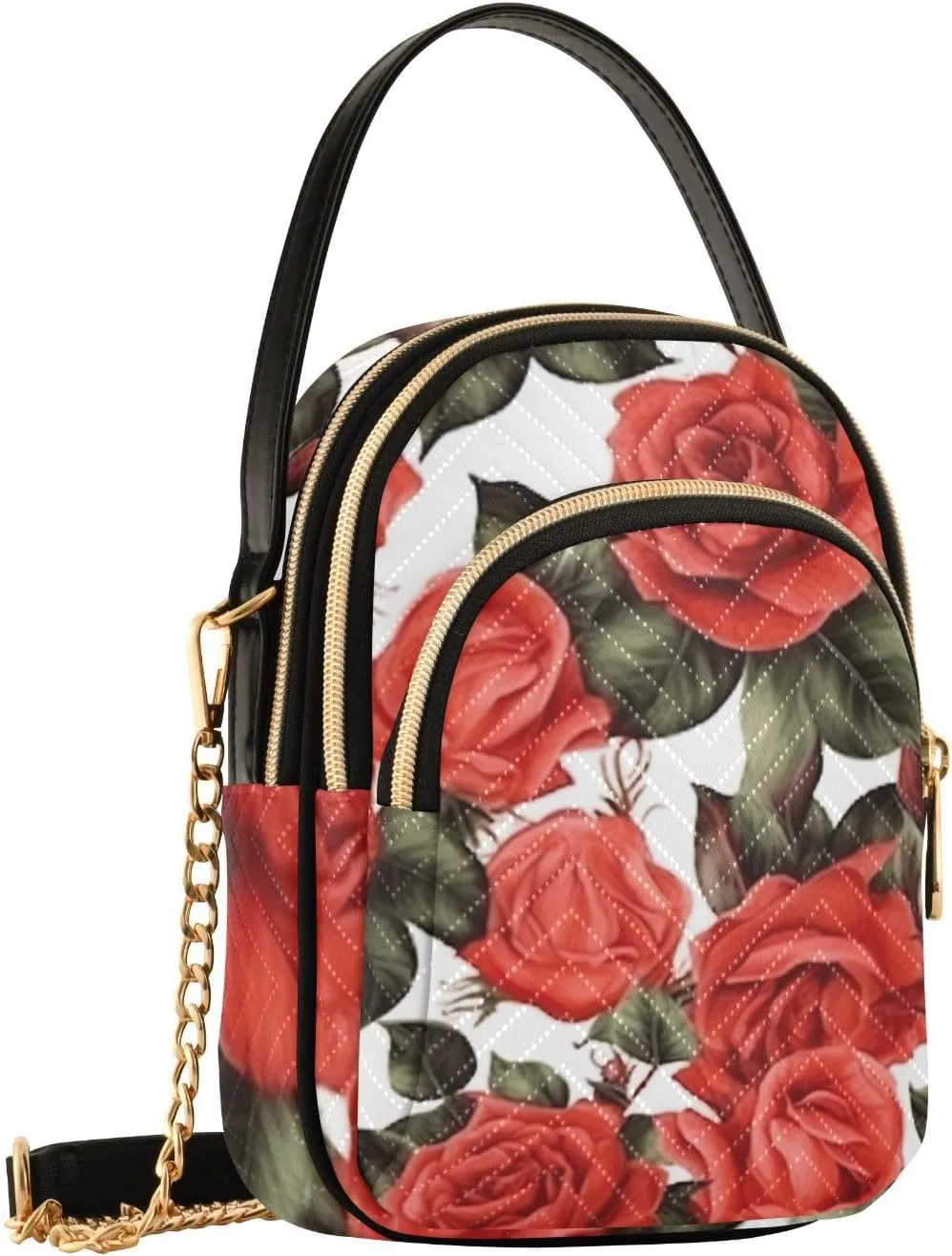 Daisies on Blue and White Checkered Womens Crossbody Purses, Fashion Crossbody Bag Crossbody Bag with Removable Strap