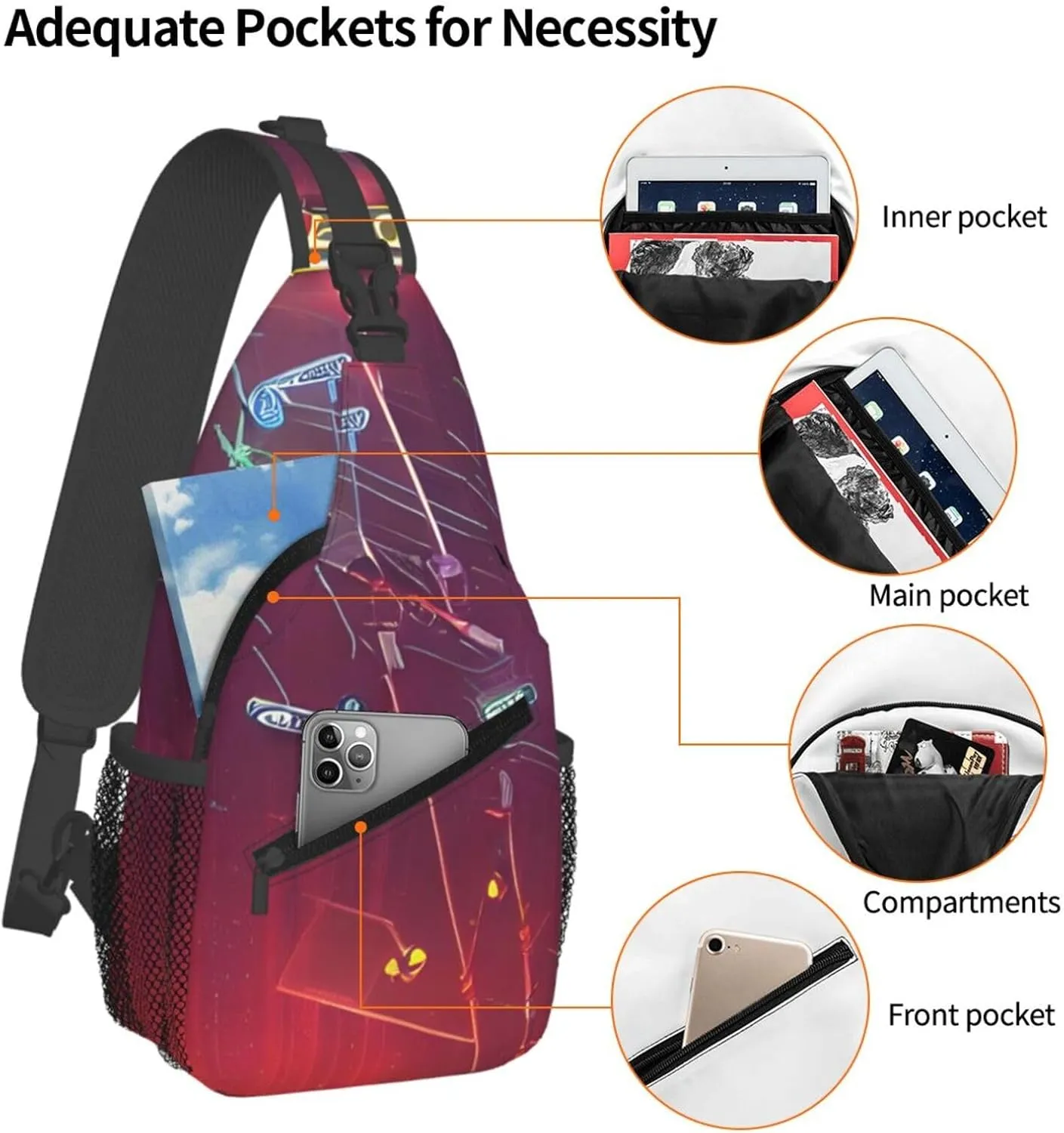 Darts Arrows Furture Print Diagonally Sling Bag,Crossbody Sling Backpack Shoulder Chest Bag For Women Men,Hiking