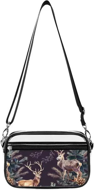 Deer Antlers Pine Tree Hunting Clear Bag PVC Clear Crossbody Purse Bag Transparent Shoulder Handbag with Adjustable Strap