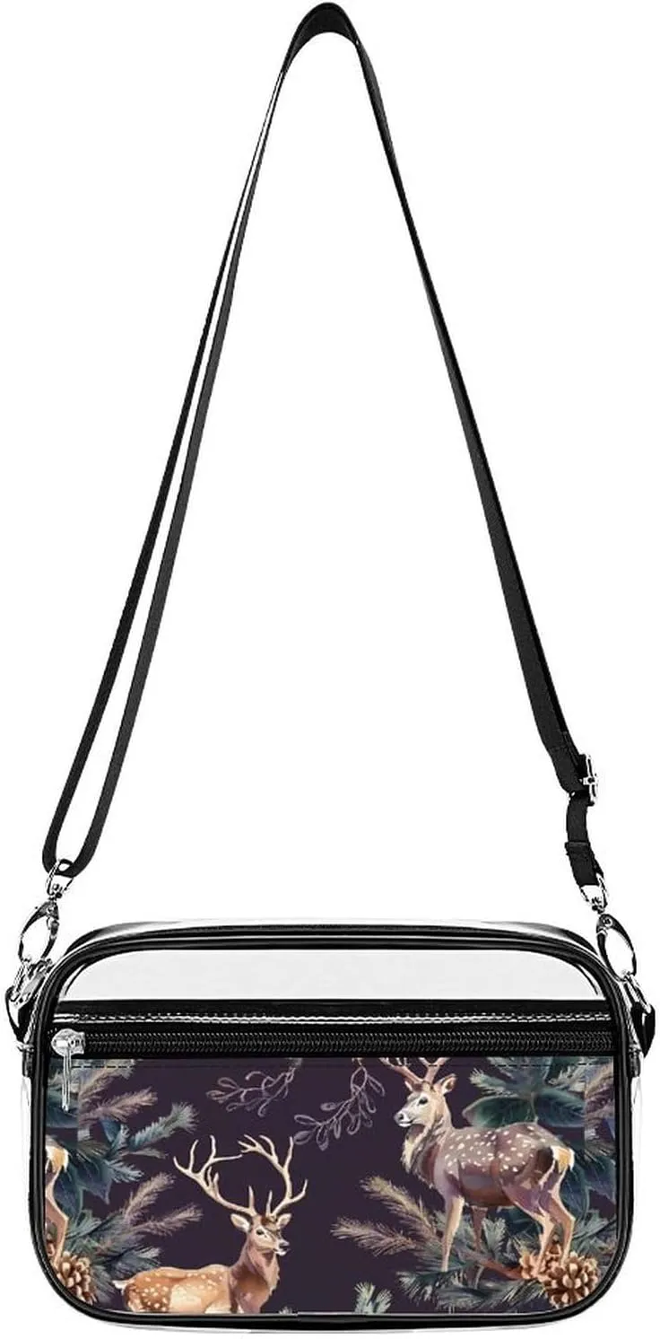 Deer Antlers Pine Tree Hunting Clear Bag PVC Clear Crossbody Purse Bag Transparent Shoulder Handbag with Adjustable Strap