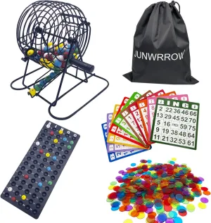 Deluxe Bingo Set- Includes 1000 Colorful Chips with a Bag,100 Mixed Cards,75 Calling Balls with a Bag, 6 Inch Rotary Bingo Cage& Bingo Master Board,Bingo Storage Bag -Ideal for Large Groups