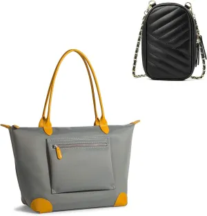 Designer Nylon Tote Bag For Women Large Leather Shoulder Bag Work Travel With Zipper Grey