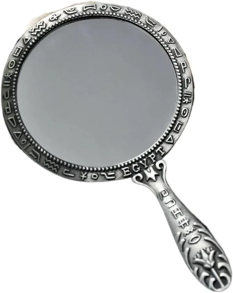 Desktop Vanity Mirror Portable Handheld Makeup Mirror Retro with Handle Mirror HD Makeup Mirror Bedroom Dresser Small Mirror Suitable for Travel, Makeup, Office