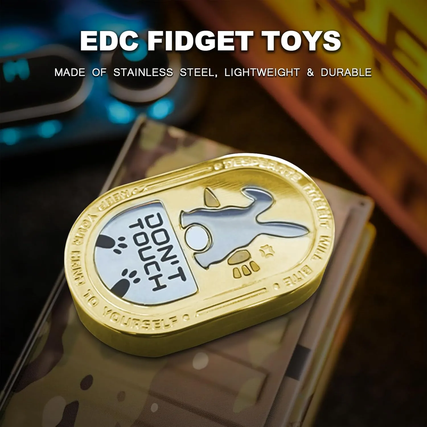 Desperate Rabbit Fidget Slider, Stainless Steel EDC Fidget Toys with Mechanical Clicking Sound & Great Push Feeling, Best Gadget for Men (Gold)