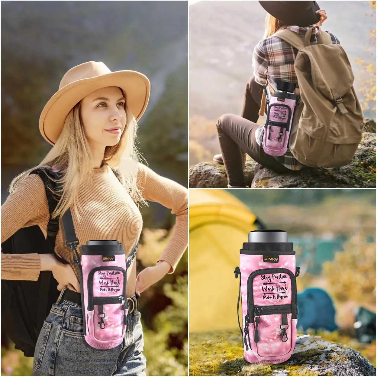 Dinky Water Bottle Carrier Bag with Adjustable Shoulder Strap - Neoprene Pouch Sleeve for Hiking, Camping and Fishing - Compatible with 32 oz, 40 oz Bottles