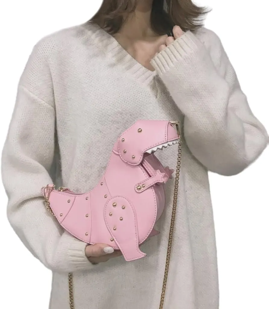 Dinosaur Shoulder Bag Unique PU Crossbody Purse with Chain Strap for Girls and Women
