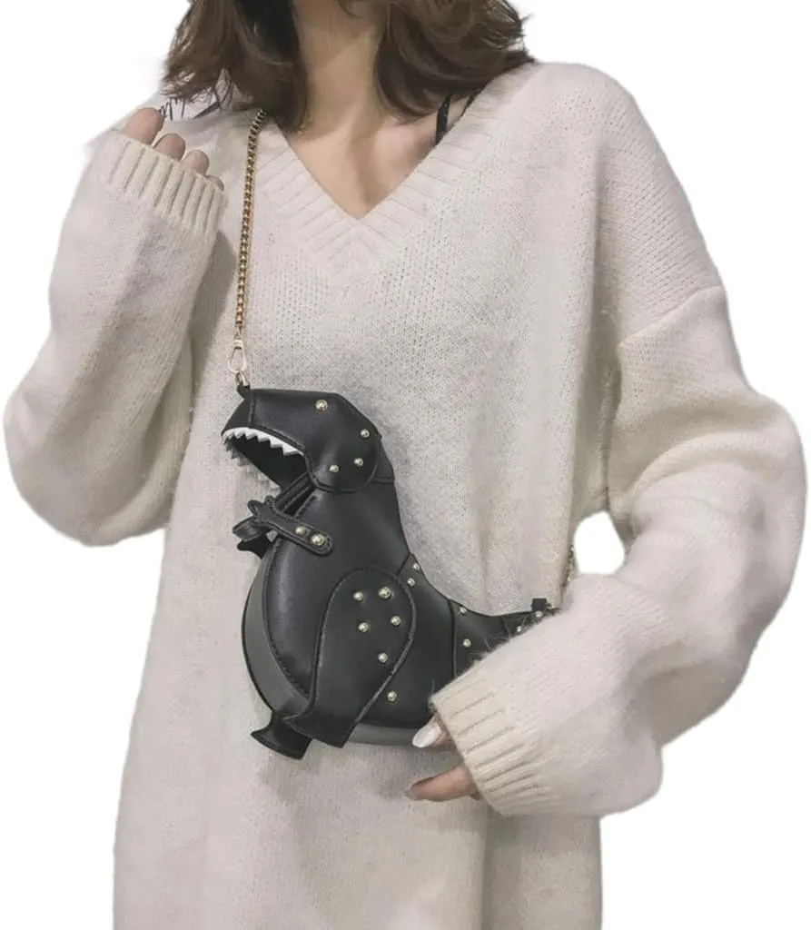 Dinosaur Shoulder Bag Unique PU Crossbody Purse with Chain Strap for Girls and Women