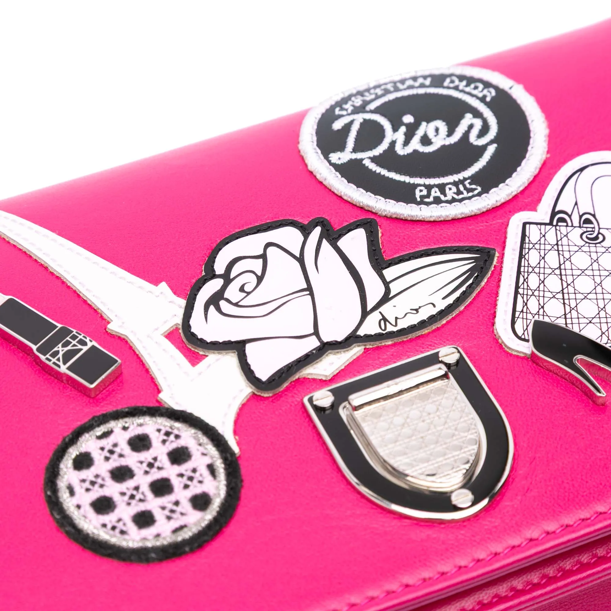 Dior Leather Patch Embroidered Diorama Wallet On Chain