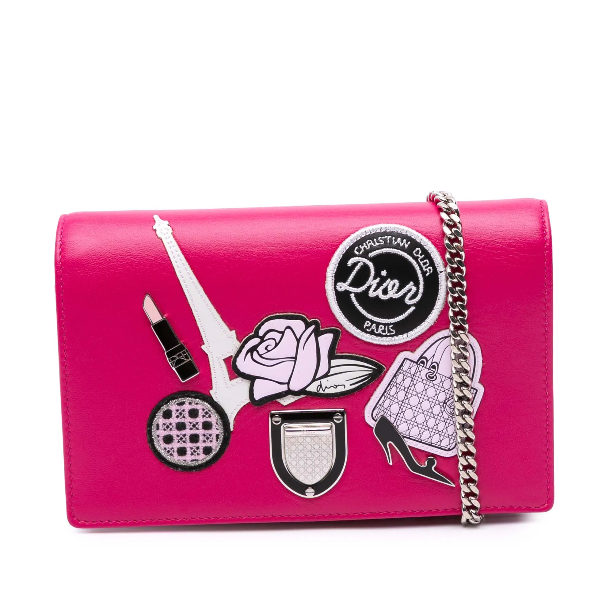 Dior Leather Patch Embroidered Diorama Wallet On Chain
