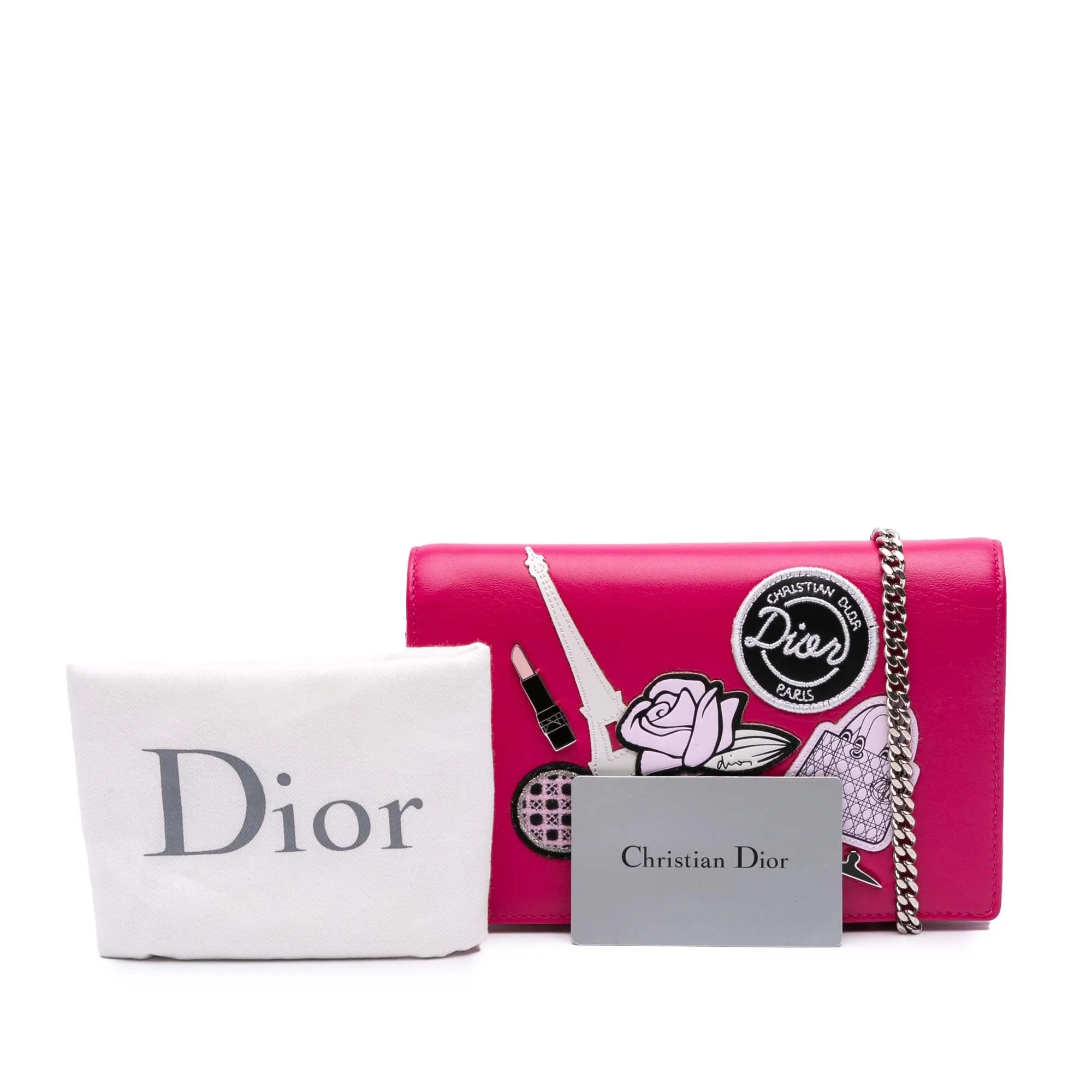 Dior Leather Patch Embroidered Diorama Wallet On Chain