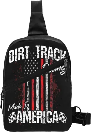 Dirt Track Racing American Flag Portable Sling Bags Packable Crossbody Bag Foldable Sport Daypack Reusable Shoulder Backpack Diagonally Chest Bag for Workout Travel