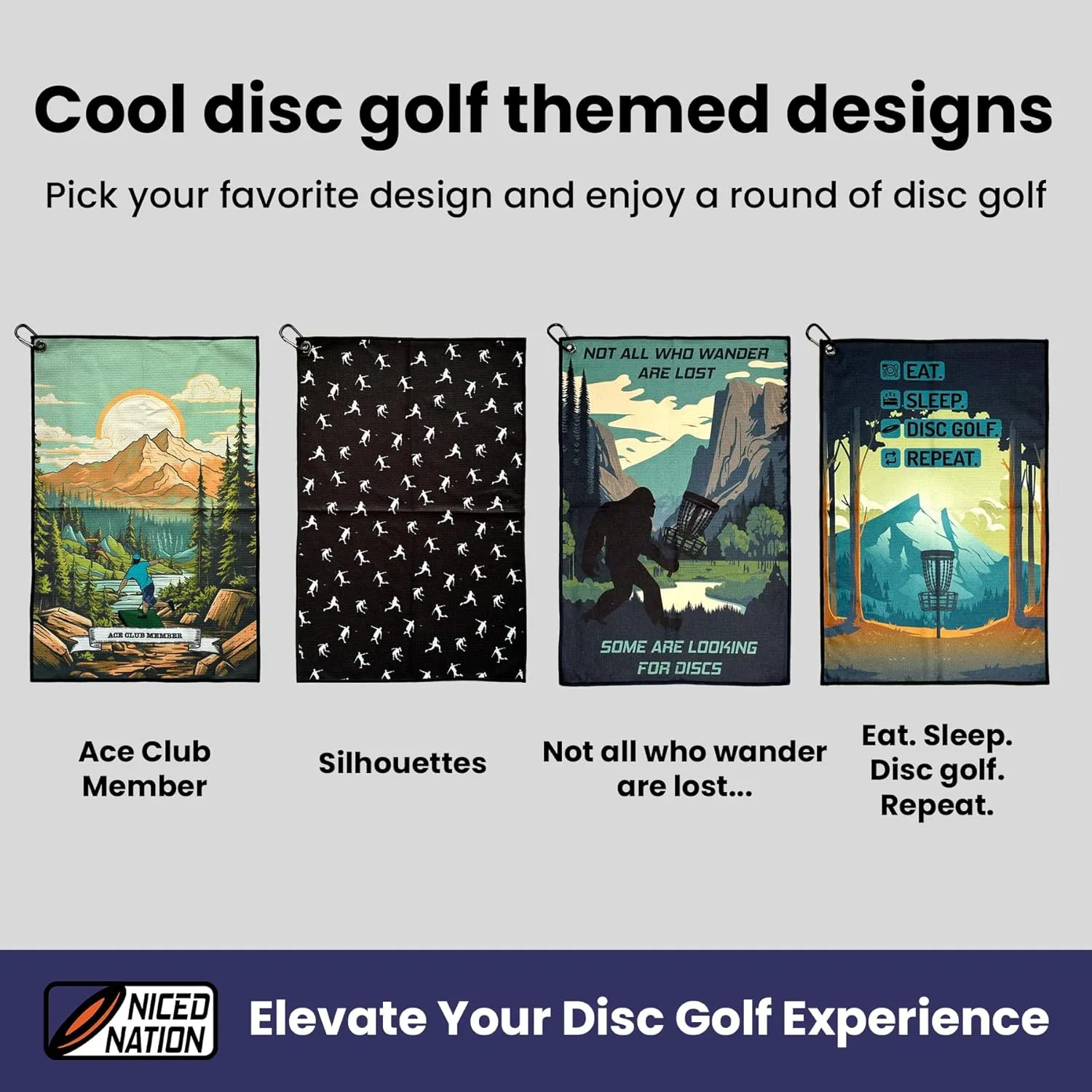 Disc Golf Towel with Clip for Disc Golf Bags – Microfiber Waffle Towels for Discs – Cool Designs (24 x 16 inches / 60x40cm) – Disc Golf Accessories