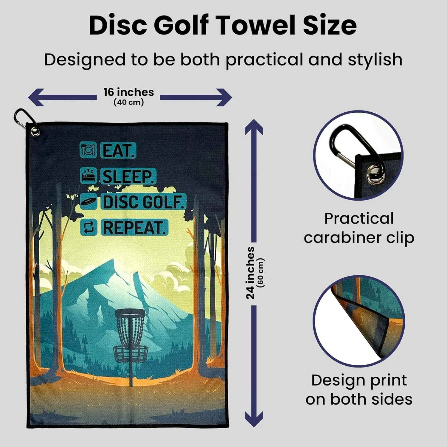 Disc Golf Towel with Clip for Disc Golf Bags – Microfiber Waffle Towels for Discs – Cool Designs (24 x 16 inches / 60x40cm) – Disc Golf Accessories