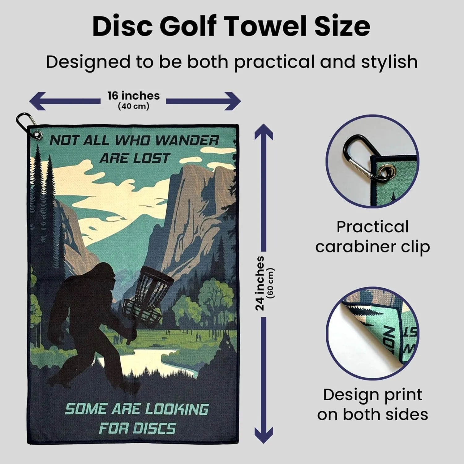 Disc Golf Towel with Clip for Disc Golf Bags – Microfiber Waffle Towels for Discs – Cool Designs (24 x 16 inches / 60x40cm) – Disc Golf Accessories