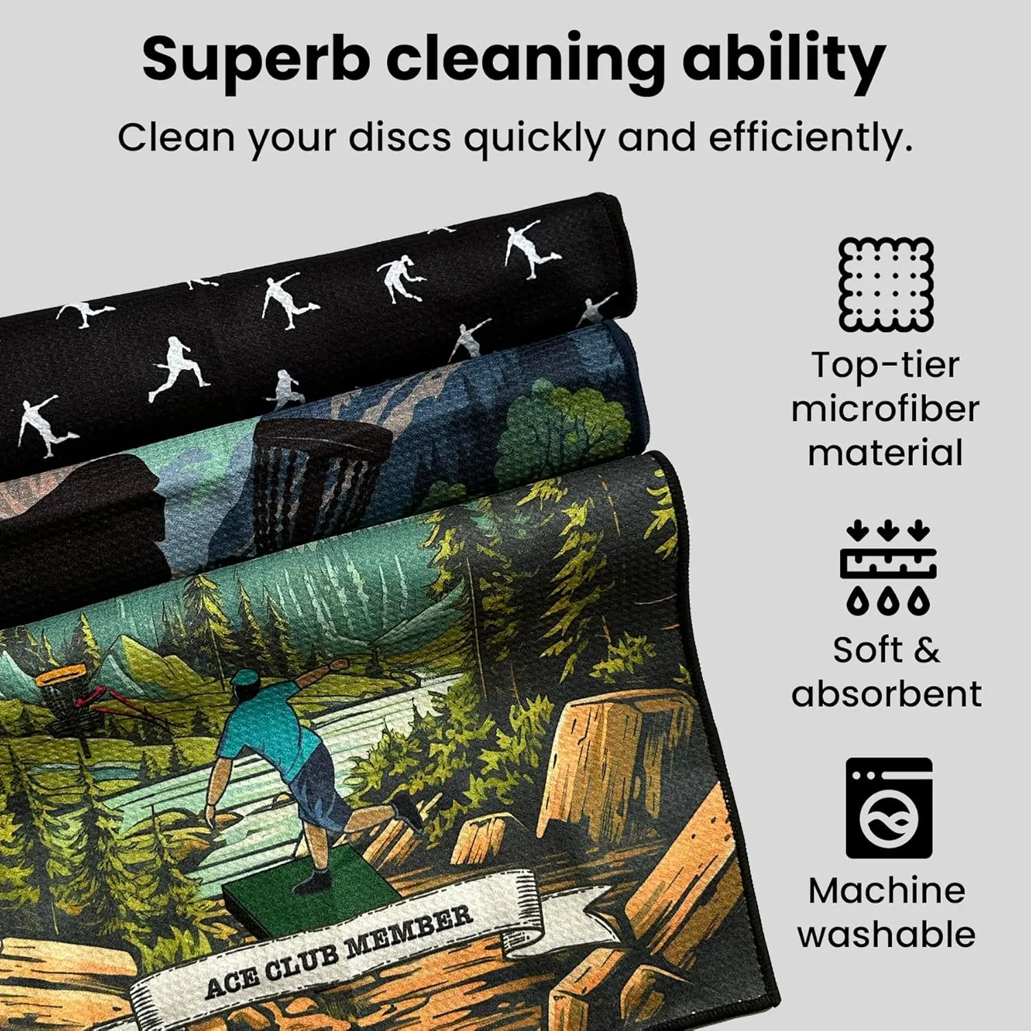 Disc Golf Towel with Clip for Disc Golf Bags – Microfiber Waffle Towels for Discs – Cool Designs (24 x 16 inches / 60x40cm) – Disc Golf Accessories