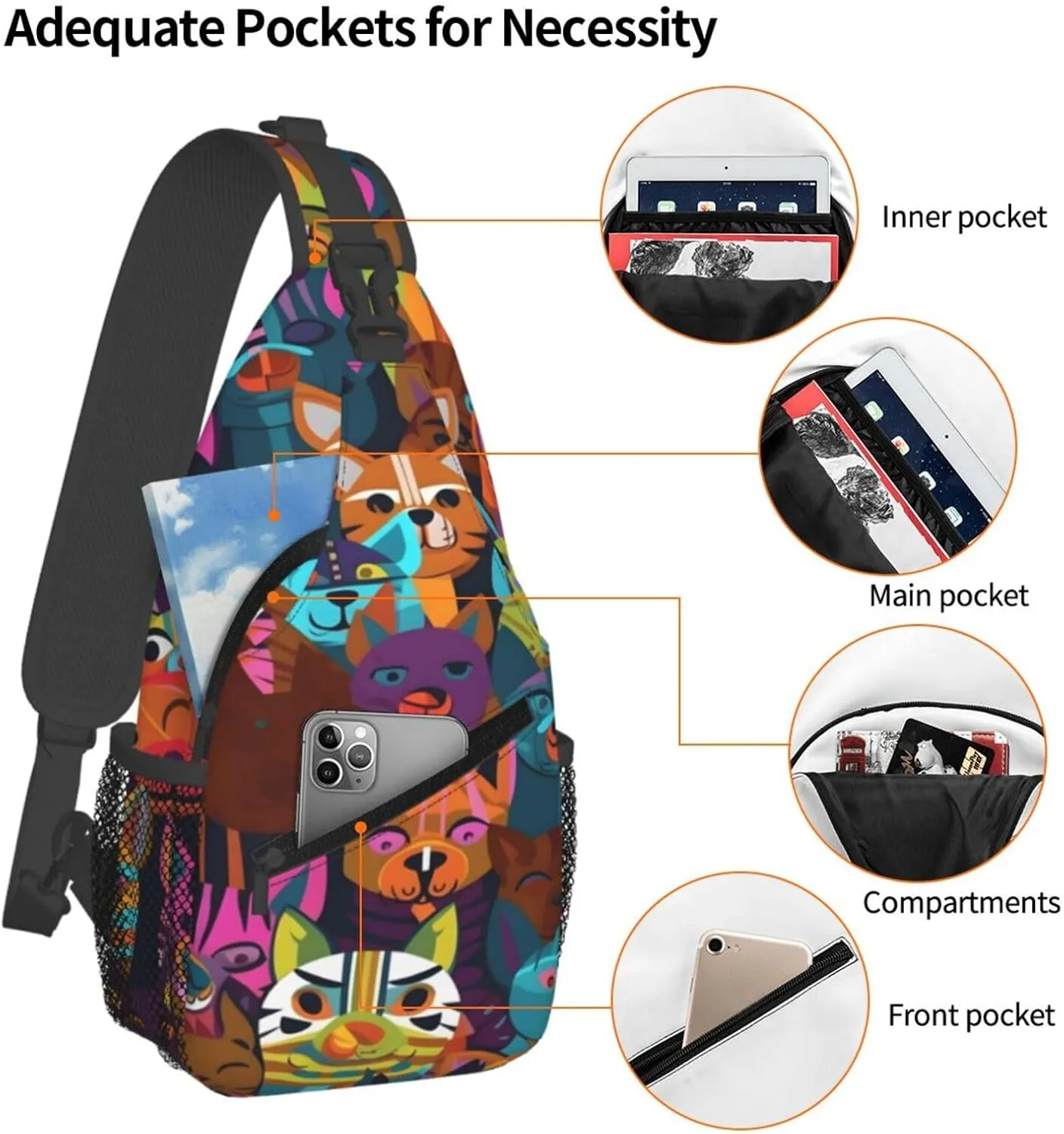 Dog Sling Backpack for Women Men, Chest Bag Daypack Crossbody for Travel Sport Running Hiking