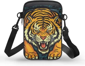 Dog Tiger Crossbody Bags for Women, Rose Daisy Small Crossbody Handbags, Cow Print Stained Glass Mini Cell Phone Bag