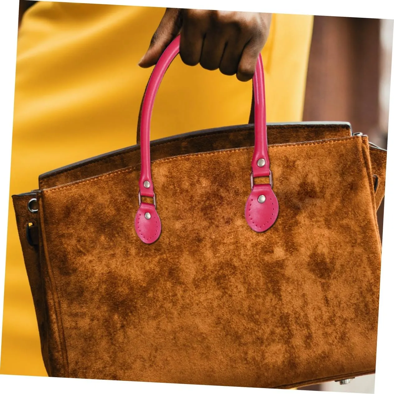 DOITOOL 1 Pair Cowhide Leather Bag Strap for DIY Tote Bag Replacement Durable Handles for Womens Pouches Thickened Rosy Design for Crafting