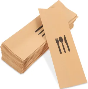 DOITOOL 100pcs Kraft Paper Cutlery Holder Silverware Bags for Parties Weddings and Events Safe and Sanitary Utensil Sleeves for Dining Table Decor