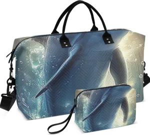 Dolphin Sea Animal Duffel Bags Travel Makeup Pouch Set of 2, Floral Womens Luggage Bags Duffle Carry on Bag