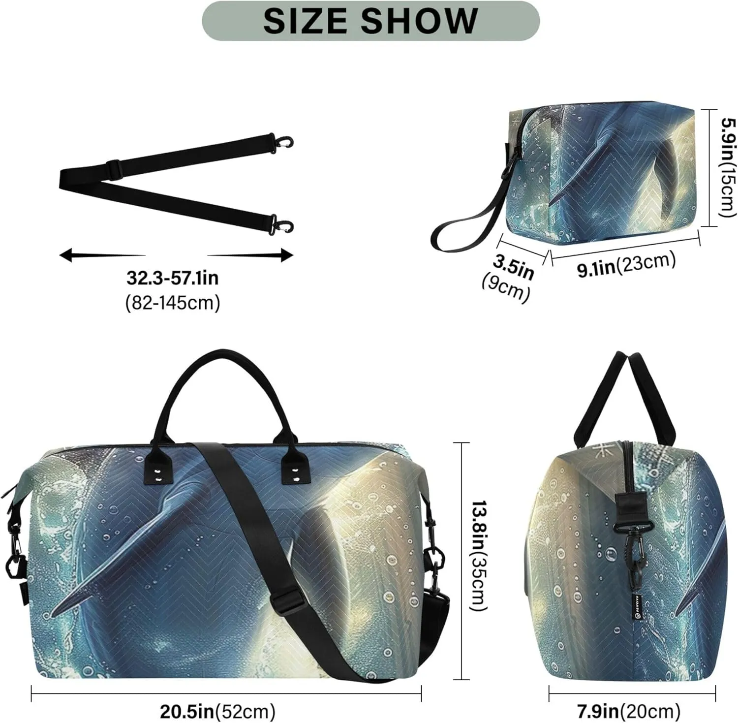 Dolphin Sea Animal Duffel Bags Travel Makeup Pouch Set of 2, Floral Womens Luggage Bags Duffle Carry on Bag