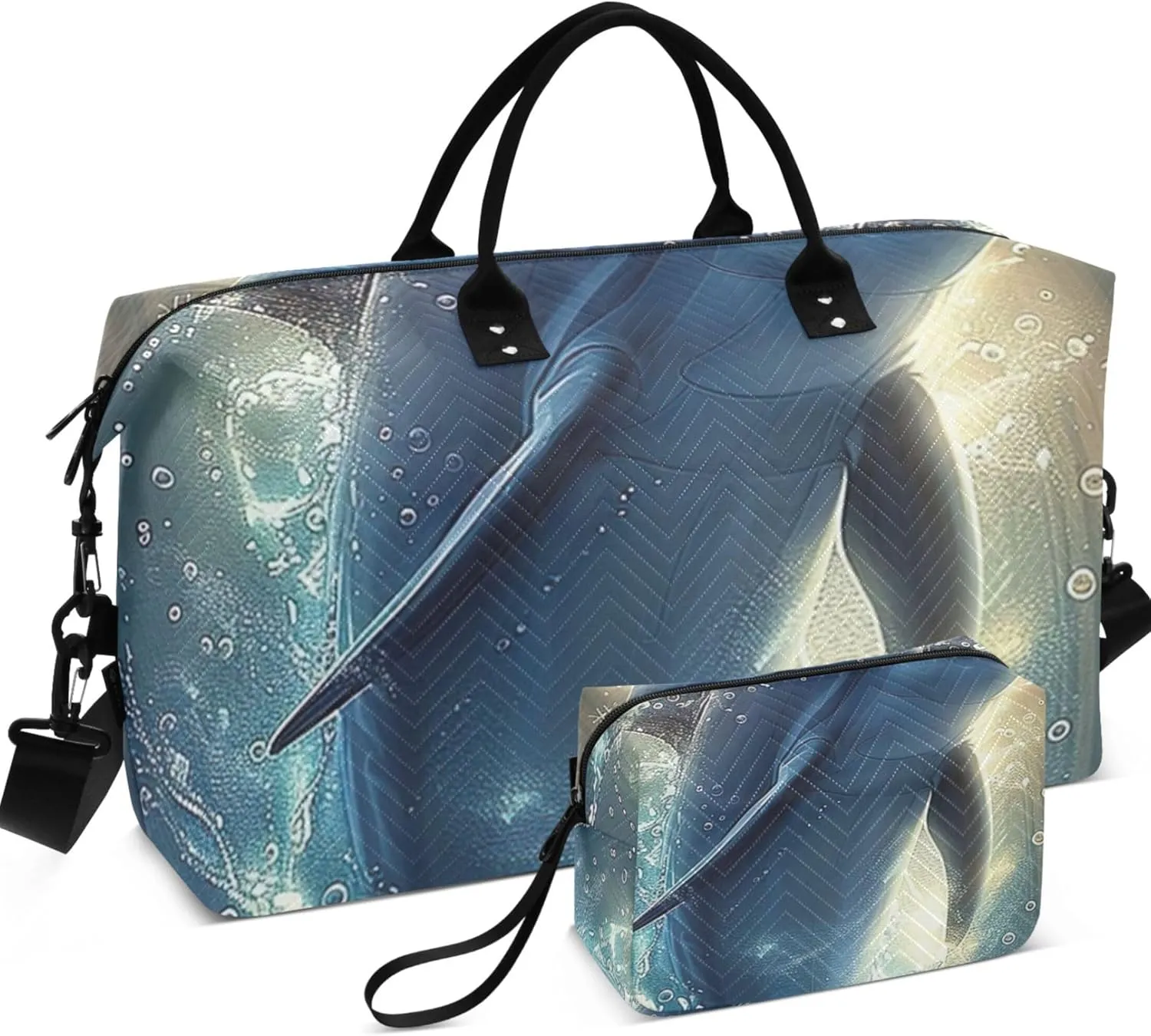 Dolphin Sea Animal Duffel Bags Travel Makeup Pouch Set of 2, Floral Womens Luggage Bags Duffle Carry on Bag